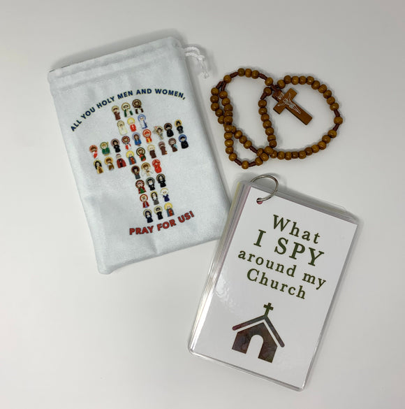 All you Holy Men and Women Cloth bag. Pray for us gift. First communion. Church Tote. Cross bag. Catholic gift. Rosary pouch.