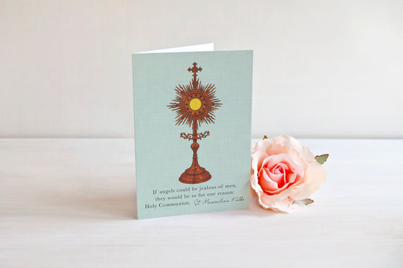 Saint Maximilian Kolbe Folded Note Cards. If angels could be jealous folded Notecard. Catholic gift. First communion thank you note.