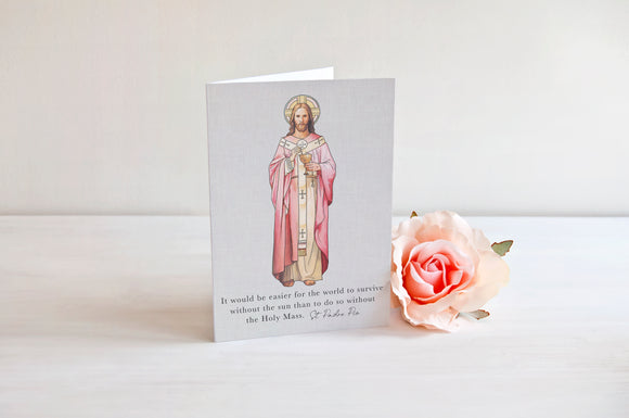 Catholic Mass offering folded Notecard. Catholic notecard. Saint Padre Pio Catholic mass notecard.