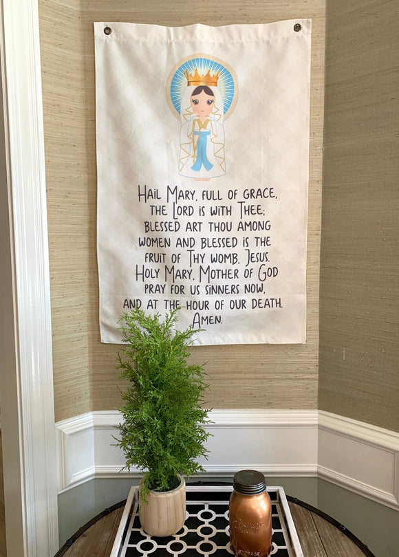Hail Mary full of Grace Canvas Wall Hanging. Hail Mary Canvas Hanging. Hail Mary prayer Wall Hanging. Kids Room Art. Saint gift. Tapestry