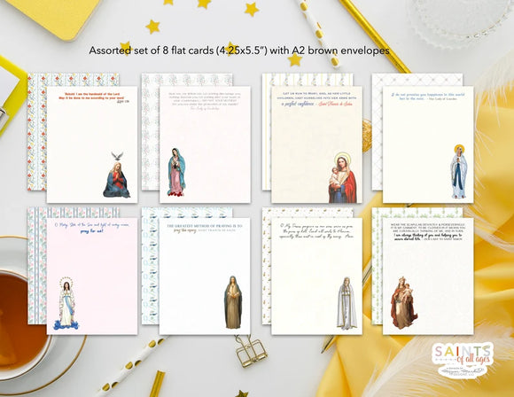 Set of 8 Assorted Marian Note Cards and Envelopes. Mary Notecard Set. Catholic gift. First communion. Catholic Marian notecard set.