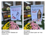 Set of Catholic garden flags. Our lady and Saint themed garden flag set. Catholic gift. Catholic Christmas. Marian garden.