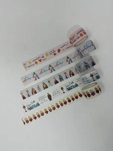 Set of 5 Catholic Washi tape rolls. Sacred Heart, Marian, Frassati, gifts of the spirit and Divine Mercy. 25mmx10m sacred hearts washi tape.