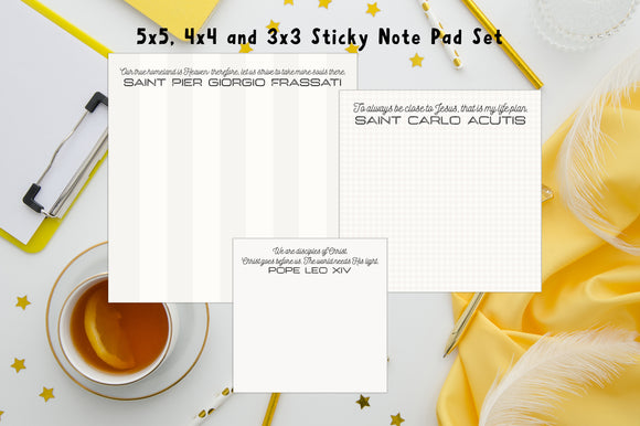 Set of 3 Inspirational Catholic Men Sticky Notepads. Catholic Christmas Sticky Note Gift Set. Carlo, Frassati and Pope Leo sticky notes