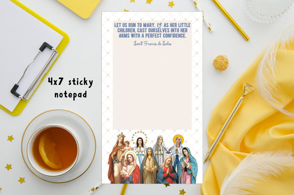 4x7 Let us run to Mary Saint Francis de Sales Floral Sticky Notepad. Catholic Christmas Sticky Note Gift. Marian sticky notes. Marian gift