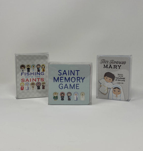 Saint Game Bundle with Fishing with the Saints Game Set, Holy Handmaid Mary & Saint Memory Game. Set of 3 Saint Games. First communion gift