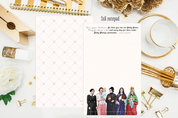 Catholic Mom Squad notepad. Saint Gianna notepad. Love your children notepad. Sts Zelie, Gianna, Elizabeth, Monica & Anne notepad