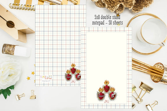 Sacred hearts of Jesus, Mary and Joseph notepad. Sacred Hearts JMJ notepad. Catholic Gift notepad. Hostess gift. Christmas gift. Farmhouse