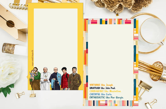 Courageous like Maximilian notepad. JPII, Joseph, Carlo and Frassati notepad. Catholic Gift notepad. Christmas gift. Male saint like notepad