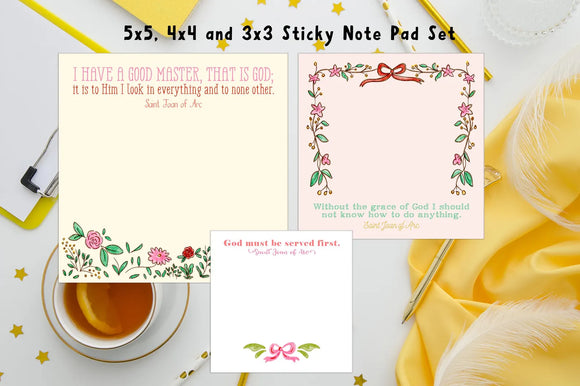 Set of 3 Saint Joan of Arc Sticky Notepads. Catholic Gift sticky notes. Christmas gift. Catholic Sticky Note Gift Set.