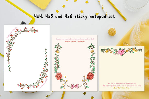 Set of 3 Inspirational Saint Floral Sticky Notepads. Catholic Christmas Sticky Note Gift. Serve the Lord sticky notes. JPII sticky. Imelda