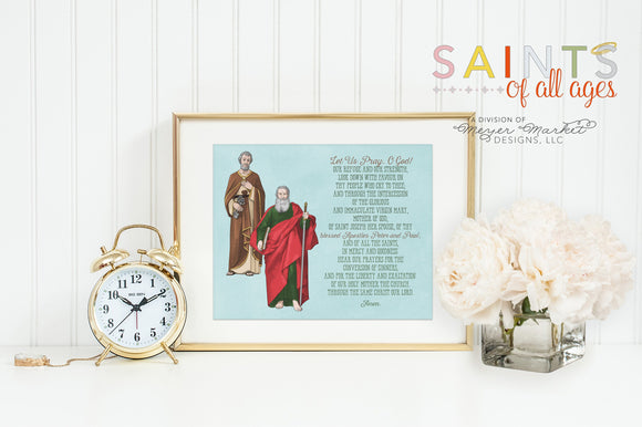 Saint Peter and Paul poster print. Peter and Paul Wall Art Poster. Nursery Art. Kids Room. Prayer Print. Catholic. Peter and Paul Prayer.