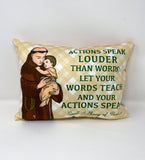 Saint Anthony of Padua pillow. Actions speak louder pillow. Baptism Gift. First Communion gift. Catholic. First Communion. St. Anthony Gift