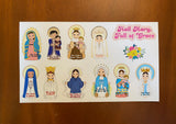Set of 12 Marian - 2" Vinyl Waterproof Saint Stickers. 8" x 5" Our Lady Water bottle Vinyl Stickers. Vinyl Decal Set. Catholic Gift.
