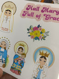 Set of 12 Marian - 2" Vinyl Waterproof Saint Stickers. 8" x 5" Our Lady Water bottle Vinyl Stickers. Vinyl Decal Set. Catholic Gift.