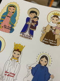 Set of 12 Marian - 2" Vinyl Waterproof Saint Stickers. 8" x 5" Our Lady Water bottle Vinyl Stickers. Vinyl Decal Set. Catholic Gift.