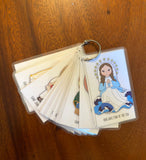 Set of 15 Saint Cards with quotes Set #5. Kid Saint Keychain set. First Communion. Baptism Gift. Catholic Gift. Saint Quotes on keychain.