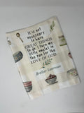 Brother Lawrence little omelet Catholic Saint kitchen towel. Hostess gift. Catholic farmhouse kitchen towel.