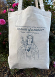 Immaculate heart of Mary Tote Bag. The loveliest masterpiece of the heart of God is the heart of a mother canvas bag. St Therese tote bag.