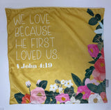 18" He first loved us Ultra Soft Lovey Blanket. Baby Prayer Mini Blanket. Scripture Lovie Blanket. Baptism Gift. 1 John 4:19 Baby Gift.