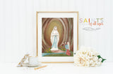 Our Lady of Lourdes Watercolor poster print. Our Lady of Lourdes Wall Art. First Communion. Prayer Poster Catholic Print. Baptism.