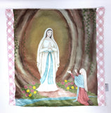 18" Our Lady of Lourdes watercolor Ultra Soft Lovey Mini Blanket. Baby Prayer Blanket. Lovie Blanket. Baptism Gift. Catholic Baby Gift.