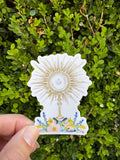 2.5" Vinyl Waterproof Floral Monstance Sticker. Water bottle Saint Sticker. Eucharist floral Catholic decal. Eucharist decal.