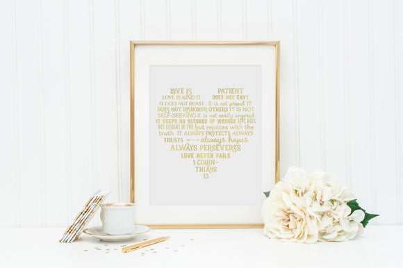 Love is Patient Wall Art. Printable 1 Corinthians 13 Art. Scripture heart wall art. Engagement gift. Love never fails decor. wedding gift.