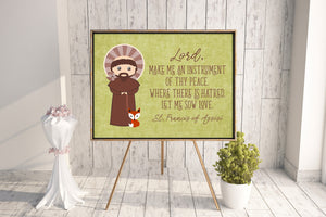 Saint Francis of Assisi poster print. St. Francis Wall Art Poster. First Communion. Kids Room. Prayer Poster. Catholic Poster. Baptism Gift.