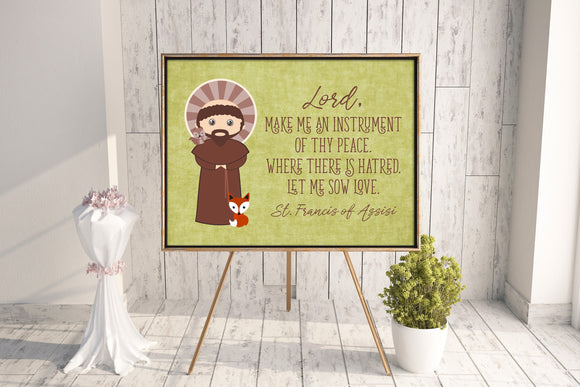 Saint Francis of Assisi poster print. St. Francis Wall Art Poster. First Communion. Kids Room. Prayer Poster. Catholic Poster. Baptism Gift.