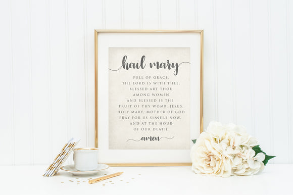 Hail Mary Print. 8 x 10 Hail Mary Print. Watercolor Prayer Print. Christian Wall Art Print. Hail Mary Wall Art. Baptism Gift. Holy Communion