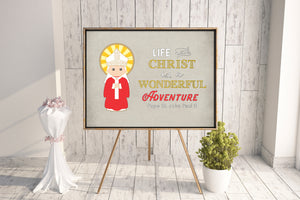JPII poster print. John Paul II Wall Art Poster. Nursery Art. Kids Room. Prayer Print. Catholic. Life with Christ is a wonderful Adventure.