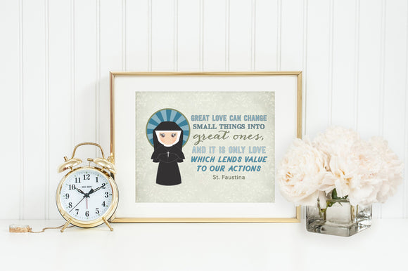 St Faustina poster print. Saint Faustina Wall Art Poster. First Communion. Great love can change small things Poster. Catholic Gift. Baptism