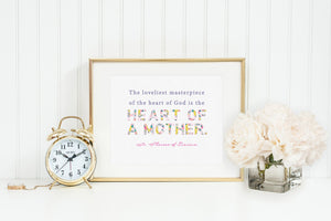 Heart of a mother quote by St. Therese. St. Therese of Lisieux Print. Christian Wall Art Print. The loveliest masterpiece. mother's day.
