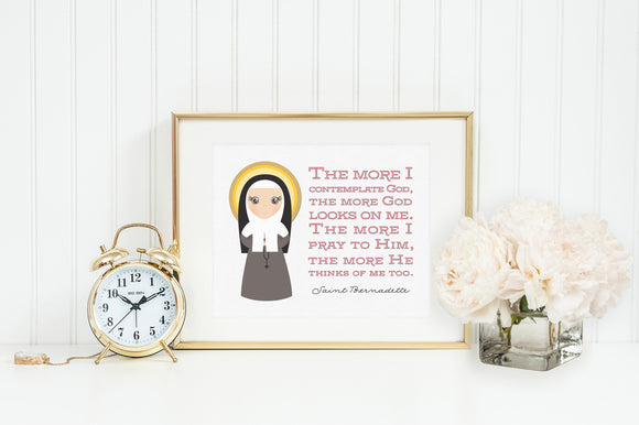 Saint Bernadette poster print. St. Bernadette Wall Art Poster. Nursery Art. Kids Room. Prayer Print. Catholic. The more i contemplate God.