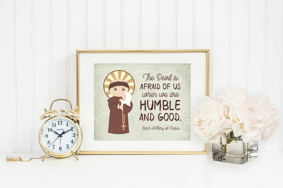 Saint Anthony of Padua poster print. St. Anthony Wall Art Poster. First Communion. The devil is afraid of us. Catholic Gift. Baptism Gift.