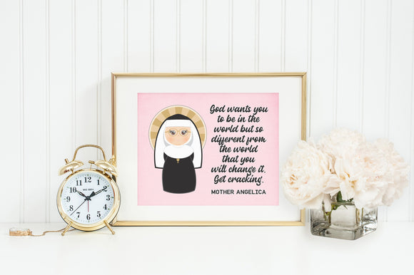 Mother Angelica poster print. Mother Angelica Wall Art Poster. First Communion. God wants us Poster. Catholic Gift. Baptism Gift.