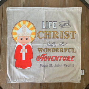 18" John Paul II Ultra Soft Lovey Blanket. Life with Christ. Lovie Blanket. Mini-Blanket. Baptism Gift. Catholic Baby Gift. Catholic Saint.