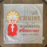 18" John Paul II Ultra Soft Lovey Blanket. Life with Christ. Lovie Blanket. Mini-Blanket. Baptism Gift. Catholic Baby Gift. Catholic Saint.