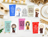 Set of 15 Saint Cards with quotes. Kid Saint Keychain set. First Communion. Baptism Gift. Catholic Gift. Saint Quotes on keychain. Easter.