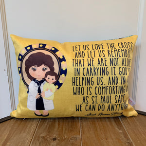 Saint Gianna pillow. Let us love the cross pillow. Saint pillow. Catholic Gift. Baptism Gift. First Communion Gift. St Gianna Gift.