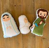 Set of 3 Holy Family Stuffed Dolls. Joseph, Mary and Baby Jesus Gift. Christmas Gift. Baptism. Catholic Baby Gift. Stuffed Nativity.