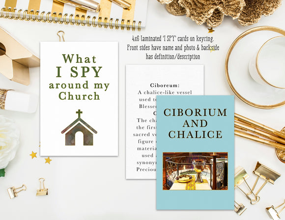 I Spy Mass Card Set with Keyring. Set of 14 I Spy Church Cards. Mass Bag. First Communion. Catholic Gift. Easter. Catholic Mass Cards.