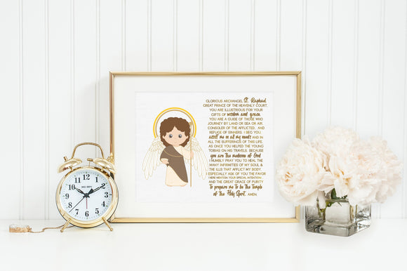 Saint Raphael print. Baptism Gift. Children's & Nursery Decor, Christian Catholic Gift. First Communion Gift. St. Raphael Gift.