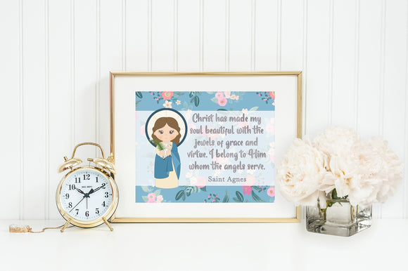 Saint Agnes poster print. St. Agnes Wall Art Poster. First Communion. Kids Room. Prayer Poster. Catholic Poster. Baptism Gift. Agnes gift.