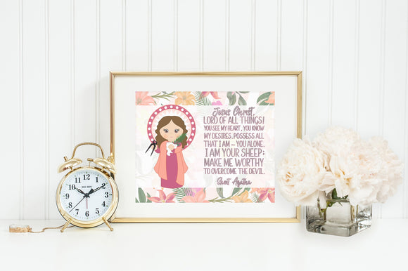 Saint Agatha poster print. St. Agatha Wall Art Poster. First Communion. Kids Room. Prayer Poster. Catholic Poster. Baptism Gift. Agatha gift