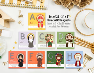 Set of 26 A to Z Saint Magnets. Saint Alphabet Magnet Set. First Communion. Baptism Gift. Catholic Gift. Saint ABC gift. Godchild. Christmas