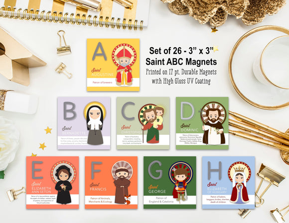 Set of 26 A to Z Saint Magnets. Saint Alphabet Magnet Set. First Communion. Baptism Gift. Catholic Gift. Saint ABC gift. Godchild. Christmas