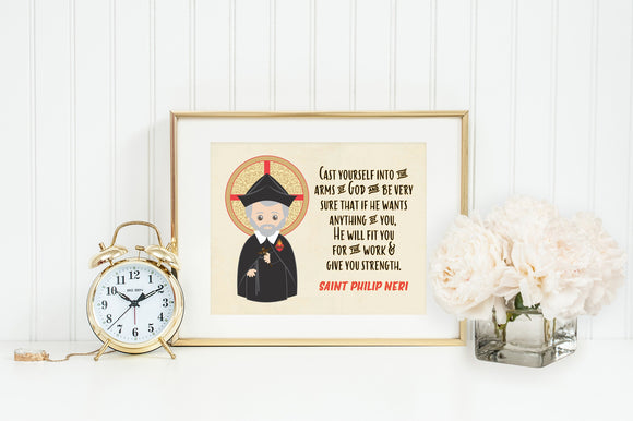 Saint Philip Neri prayer print. Saint Philip Neri Wall Art Poster. Nursery Prayer Print. Catholic Poster. Baptism Gift. Cast yourself.