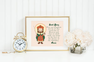 Saint Henry poster print. St Henry Wall Art Poster. Nursery Art. Kids Room. Prayer Print. Catholic. Henry Prayer. Pray our kingdom